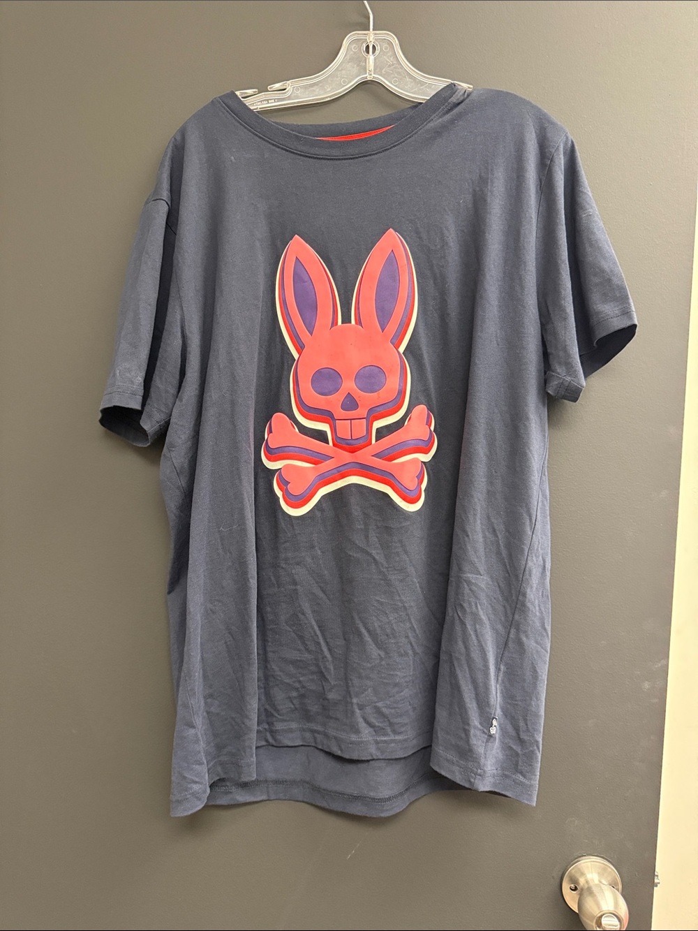 Psycho Bunny Navy Tee with White Logo and Red Collar Trim
